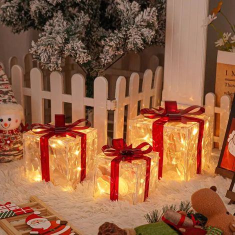 LED Décoration Lumière Boîtes Cadeaux - Ensemble de 3 INCL. Fonction Décoration de Noël Décoration de Noël Décoration de Noël Lumière de Noël en (Jaune) (1/5)