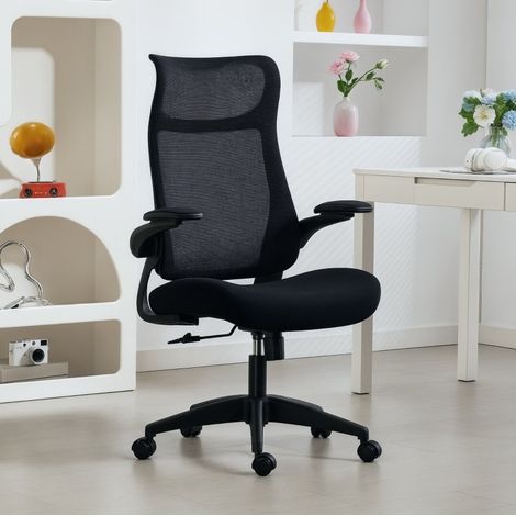 MEUBLIV Sedia da ufficio ergonomica nera con braccioli 3D, poggiatesta e schienale in rete (1/5)