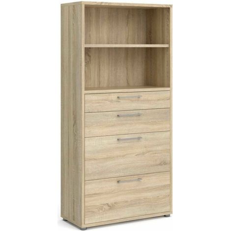 Dmora - Credenza Ciudad, Buffet da soggiorno, Madia da salotto, Dispensa da cucina, 89x40 h186 cm, Quercia (1/3)