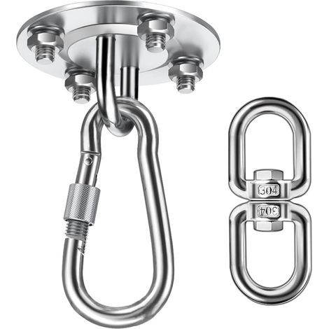 Heavy Duty Ceiling Hook 400kg Capacity,360°Rotation Stainless Steel Hammock Hook Suspension Kit,Round Ceiling Mount for Aerial Yoga,Hanging Chair,Punching Bag,Swing (1/5)