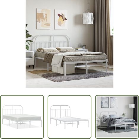 Cadre de lit -  Cadre de lit métal sans matelas et tête de lit blanc 120x190 cm (1/5)