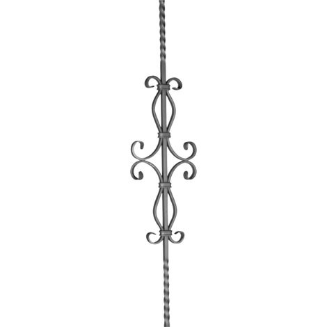 Motivo a Riccio centrale a Pannello semiattorcigliato - Altezza 950 mm Larghezza 190 mm 12 mm quadrato - Ferro battuto - Saldatura