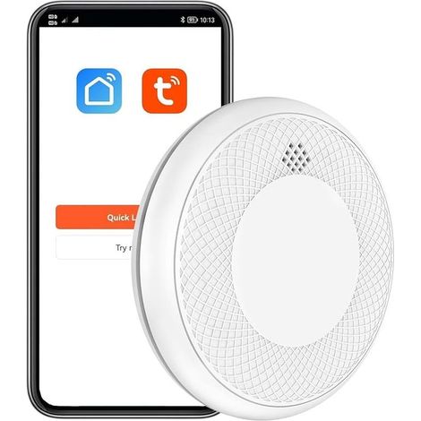 Détecteur de fumée Wi-FI, Batterie avec Notification d'App, Fonction silencieuse et Auto-Test (1/5)