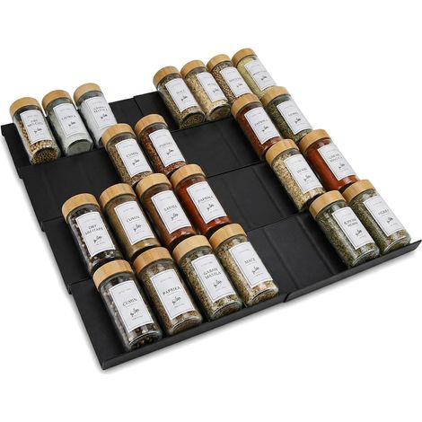 Set of 8 Black Adjustable Polypropylene Kitchen Organizers (23-46 cm) - Spice Rack, Kitchen Storage, Drawer Organizer (1/5)