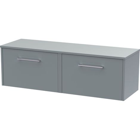 Winshill Contemporary 2 Drawer Wall Hung Vanity Unit with Worktop, Grey, 1200mm