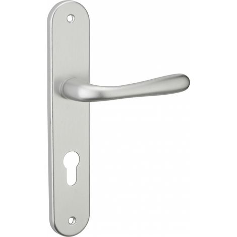 Thirard – Poignée de porte d'entrée Pelope – Trou de cylindre 7mm – Entr'axes 195mm – Acier embouti argent (1/3)