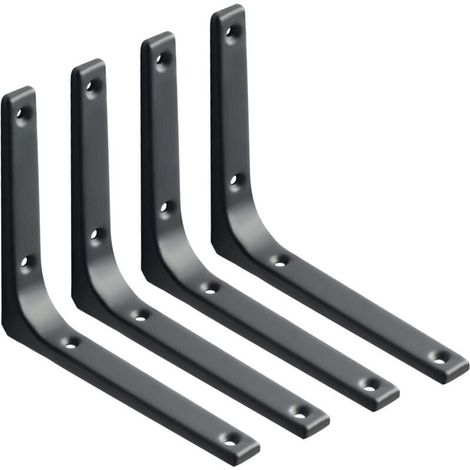 4 Pièces Équerres Étagère de Fixation Murale, 200 x 150 mm Support d'Angle en Forme de L avec Vis, Flottant de Supports en Métal Charge Lourde pour Salon Chambre, Noir (1/4)