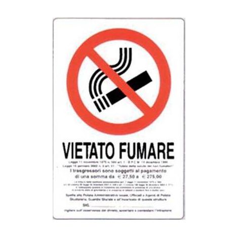 10,0 x TARGA SEGNALETICA VIETATO FUMARE NORME LEGGE
