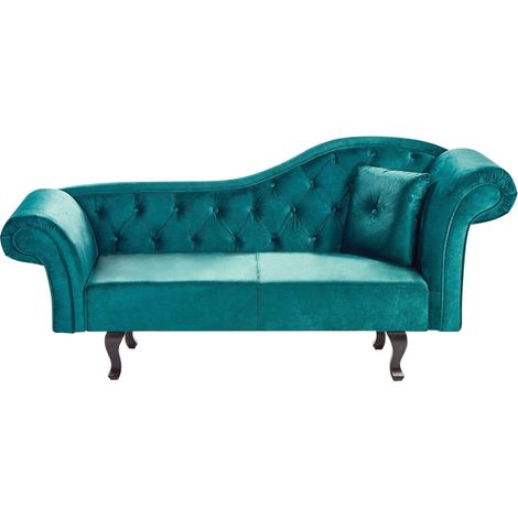 Right-Hand Chaise Lounge LATTES Velvet Emerald Green with Cushion