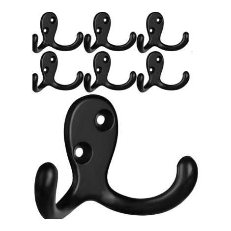 6 Stück Retro-Doppelkleiderhaken aus Metall, schwarze Retro-Garderobe für Bad und Küche, 51 x 38 mm