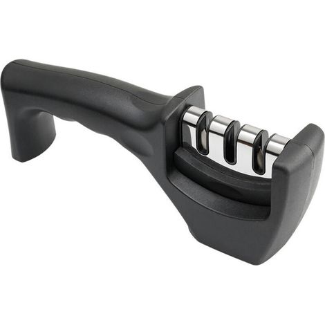 Aiguiseur à 3 phases - pour couteaux de cuisine - résultat professionnel/design ergonomique - pierre céramique/carbure tungstène/diamant - finition noire/chromée