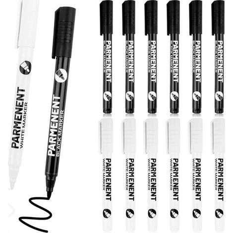 12-teiliges Marker-Set, schwarz und weiß, wasserfest und schnelltrocknend, 2 mm Linienbreite für Stein, Holz, Keramik und Leinwand (1/4)
