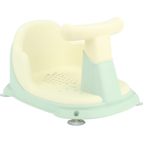 Siège de bain pour bébé, léger et sécurisé par ventouses, en plastique vert, pour nourrissons et jeunes enfants. (1/5)