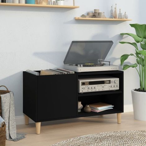 Armoire à disques, Bibliothèque, Meuble de Rangement, Meuble TV noir 84,5x38x48 cm bois d'ingénierie HYB79799 (1/5)