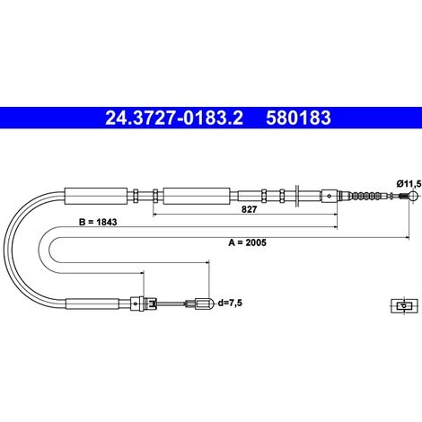 Tirette à câble, frein de stationnement ATE 24.3727-0183.2 AUDI 8E0 609 722 AF
