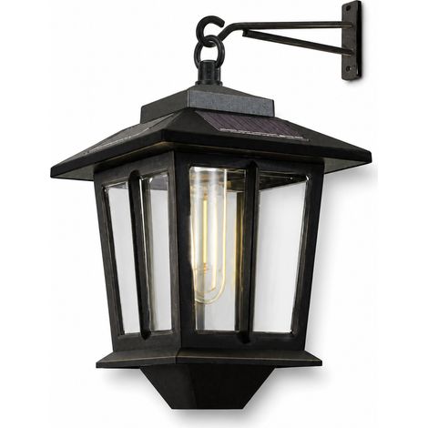 Lanterne Murale Solaire Vintage en Aluminium Moulé, Lumière Chaude à Filament, Extérieur Étanche, 1 Unité (1/5)