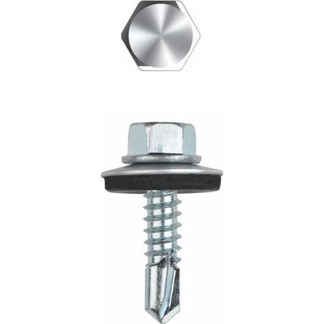 Vis autoperceuse - Tête hexagonale avec collerette estampée - Rondelle vulcanisée Acier/EPDM - Zingué 6,3 x 25 P16 - Boite de 500