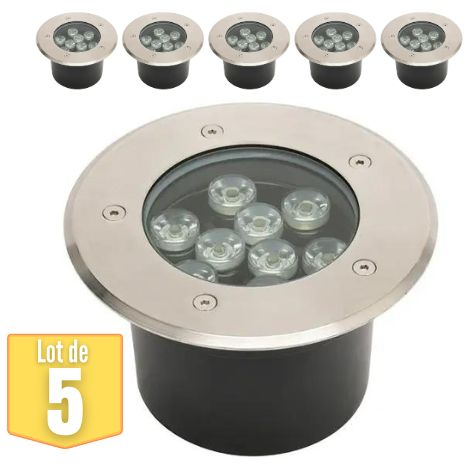 Lot de 5 Spots LED encastrables étanches 9W 900lm 4000K IP67 (1/3)