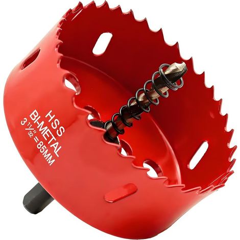 Scie cloche bi-métal 85 mm,HSS M42 Bi-Métal Scies-cloches Bois,avec adaptateur de tige triangulaire et foret de centrage,pour boîte de mur creux,Cloison Sèche, Plastique (1/5)