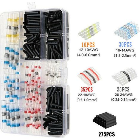 Lot de 400 Connecteurs Électriques Étanches à Souder avec Gaine Thermorétractable - Borne Sans Sertissage Isolée (Assortiment Jaune, Bleu, Rouge, Blanc)-lsw (1/2)