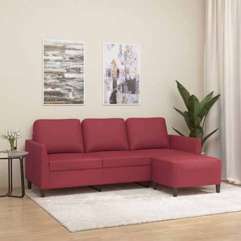 Sofá de 3 plazas con taburete cuero sintético rojo tinto 180 cm vidaXL (1/5)