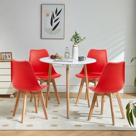 Essgruppe Weißer Runder Tisch mit 4 Roten Stühlen, Kunststoff & Buche (1/5)