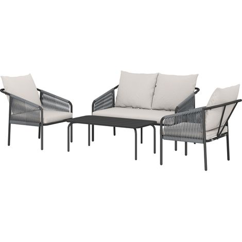 Outsunny Set Giardino Rattan 4 Pezzi, Acciaio Telaio, Cuscini