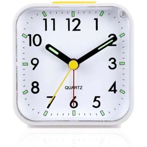 Réveil analogique silencieux sans tic-tac, réveil en douceur, bips sonores, augmentation du volume, fonctions de répétition et d'éclairage à piles, réglage facile, blanc (1/4)