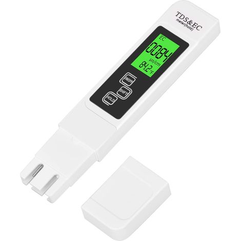 Testeur Mètre Électronique, Digital TDS et EC Testeur 3 en 1, Thermomètre, Mètre pour Tester le TDS et EC de L'eau Potable, Aquarium, Piscine (1/5)