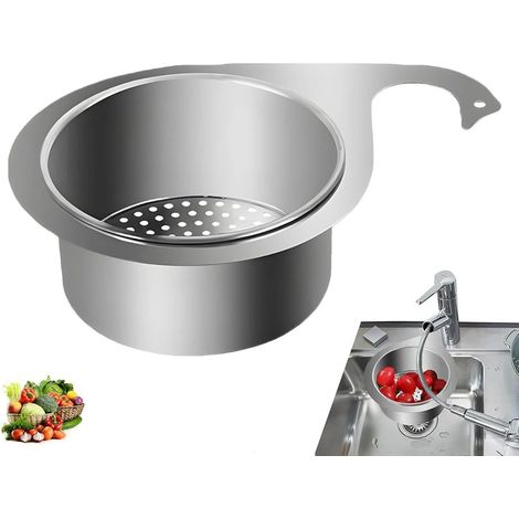 Colador de residuos de cocina de acero inoxidable, cesta colgante para fregadero con grifo pequeño de 25 cm, filtro multifuncional extraíble con forma de cisne.