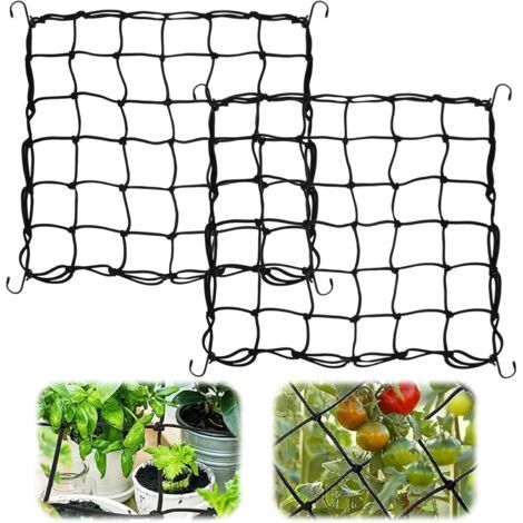 QORVA-2 Pièces Filet De Treillis éLastique 60 x 60cm Filets De Treillis De Tente De Culture,Filet De Tente De Culture avec 8 Crochets,pour Plantes Grimpantes, Fruits Et Fleurs