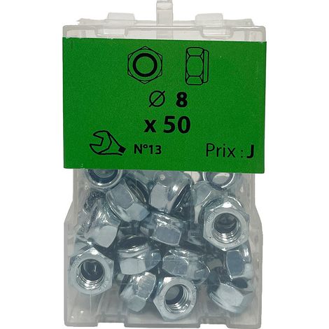 50 écrous freins Ø 8mm zingué - Viswood