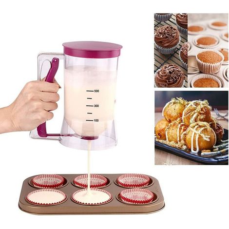 VURAHOME -Distributeur de pâte 900 ml - Distributeur de pâte transparent - Distributeur de pâte pour muffins, pancakes - Distributeur de pâte en plastique avec couvercle et graduation brownie (1/5)