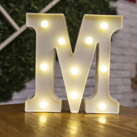 Lettre Allume la Forme de Symbole de LED, Lampes de Table de chapiteau en Plastique d'alphabet, fête de Mariage d'anniversaire Tous Les Jours à la Maison tenture Murale Decor-M (1/5)