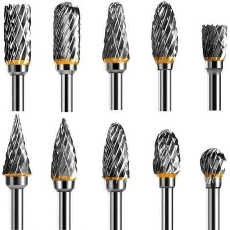 Juego de 10 fresas rotativas de doble filo de acero de carburo de tungsteno para herramientas rotativas, vástago de 1/8", para bricolaje, tallado de madera, pulido de metales y grabado.