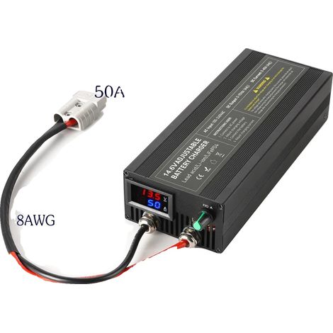 Chargeur de batterie lithium 14,6V 50A, courant réglable, trois étapes de charge (1/2)