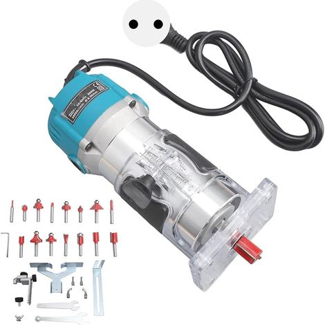 Electric Hand Router - Wood Burr - Wood Milling Cutter - One Hand Milling Machine with Transparent Base for Chamfering, Punching, Surface Finishing, Curved Cutting (1/5)