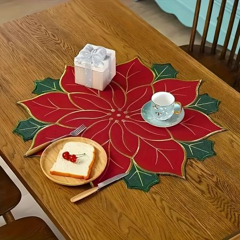 4 nappes de table brodées de Noël - Nappe de café européenne brodée - Set de sous-assiettes moderne (1/5)