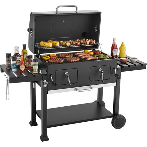 VEVOR Holzkohlegrill 0,50 m² Kohlegrillwagen mit 2 Anhebbaren Holzkohleschalen und Klappbaren Seitentischen, Hitzebeständiger, Pulverbeschichteter Stahlgrill für Terrassen- und Gartenpartys (1/5)