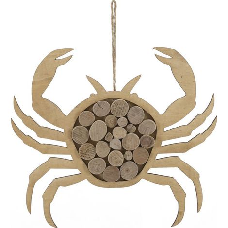 Décoration Murale en Bois à Suspendre "Crabe" 35cm Naturel (1/5)