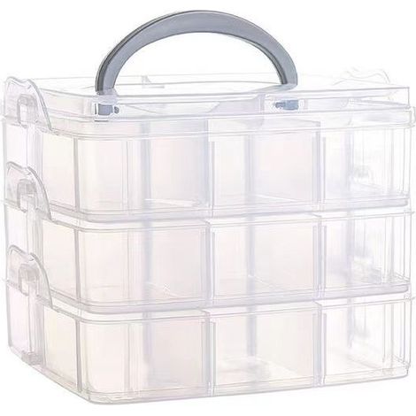 Aufbewahrungsbox mit Tragegriff, 18 Fächer, 15 x 15 x 12,5 cm, transparent (1/4)
