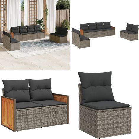 8-tlg. Garten-Sofagarnitur mit Kissen Grau Poly Rattan - Gartengestelle - Gartenmöbelset - Lounge Möbel - Rattan Gartenmöbel - Gartenlounge - Home & Living (1/5)