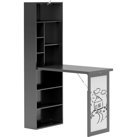 Scrivania Moderna Pieghevole 98x51x153 cm con Libreria e Lavagna in Legno e Metallo Nero (1/5)