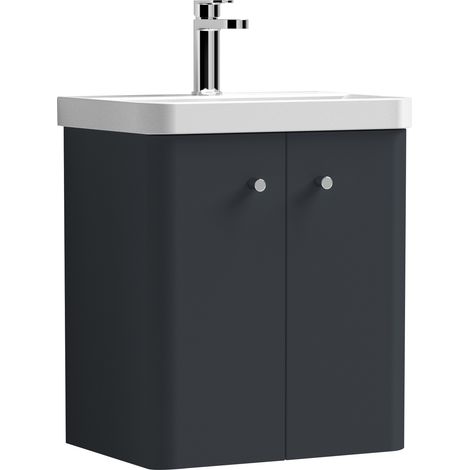 Nuie Core Wall Hung 2-Door Vanity Unit with Thin Edge Basin 500mm Wide - Satin Anthracite