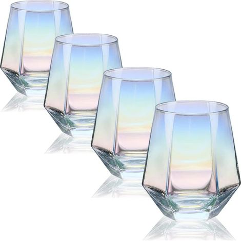 Ensemble de 4 verres à vin irisés forme diamant, sans pied pour rouge blanc whisky cocktails (30 cl) (1/5)