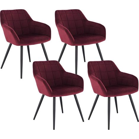 Woltu – Lot de 4 chaises de salle à manger avec accoudoirs – Velours bordeaux – Pieds en métal – Hauteur 81cm – Confort ergonomique