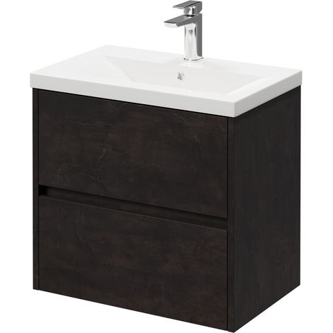 Montego Metallic Slate 600mm Wall Mounted Vanity Unit with 1 Tap Hole Basin and 2 Drawers (1/5)