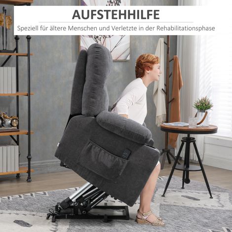 Fauteuil releveur pour personnes âgées, mécanisme inclinable avec télécommande fournie, dimensions 144x91x88 cm, teinte gris anthracite (1/4)