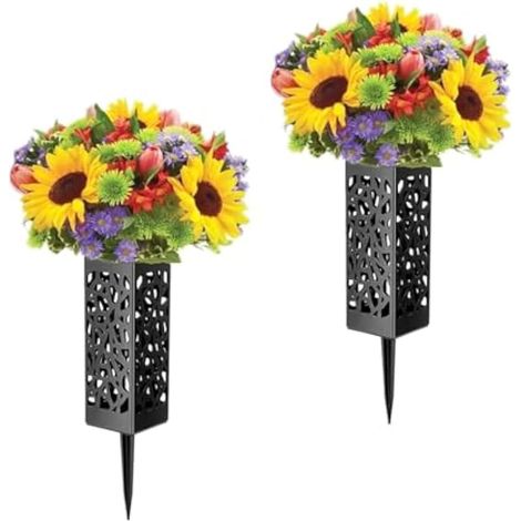 Vase funéraire en plastique noir pour cimetière, cour, pierre tombale, panier de fleurs décoratif sur sol, support de fleurs simple (1/5)