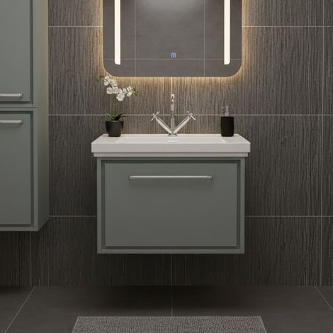 Hudson Reed Lille Wall Hung 1-Drawer Vanity Unit with 1TH Classique Basin 600mm Wide - Coastal Grey